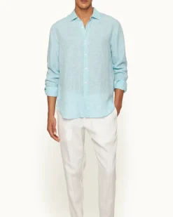 Orlebar Brown Giles Linen AQUABLUE/WHITE Flash Sale